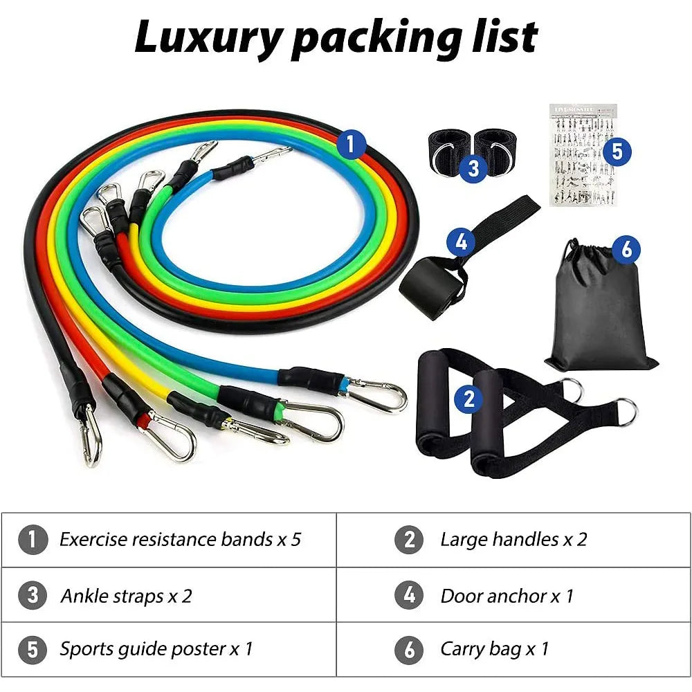 11 Piece Fitness Resistance Bands Exercise Set